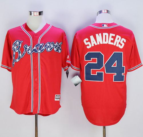 Braves #24 Deion Sanders Red New Cool Base Stitched MLB Jersey - Click Image to Close